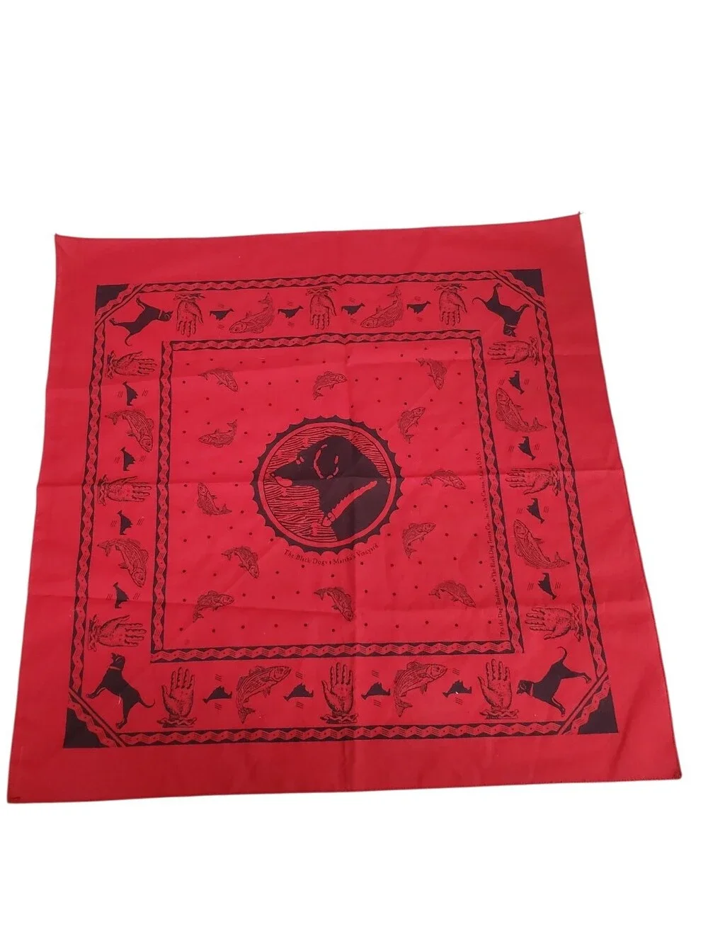Bandana Black Dog Brand Made In The USA Rockabilly Pin Up Style Black And Red